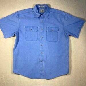 Vintage LL Bean Cotton Mens Heavy Blue Short Sleeve Large 24 x 31